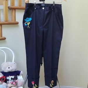 *Bundle 2 for $12* Women's Votre Nom Navy Flower Accents Stitches Pants US 12